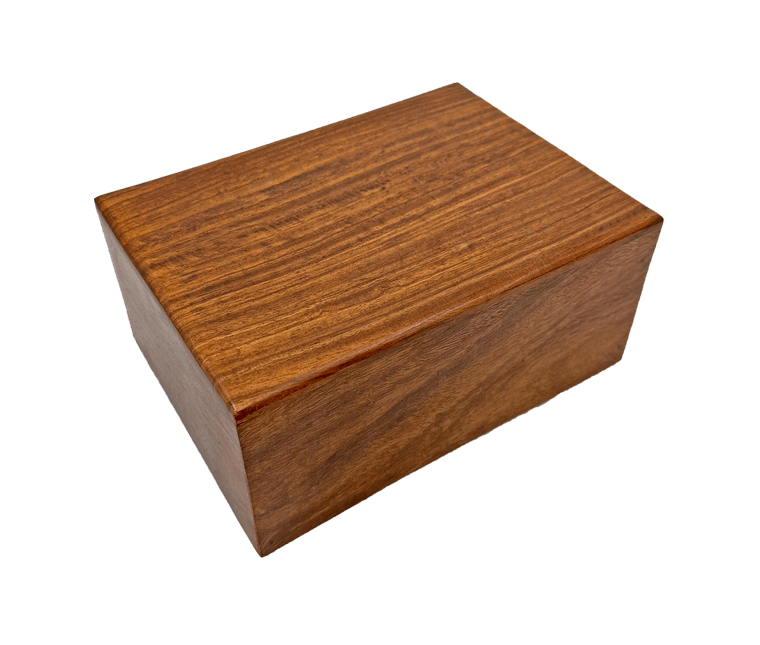 a plain sheesham urn with a soft domed lid and no inlay or carving